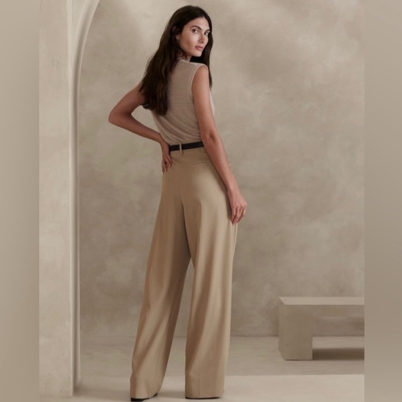 NWT! Banana Republic Tan Vasto Wide Leg Italian Wool Pant - Multiple 💛 - Picture 1 of 5